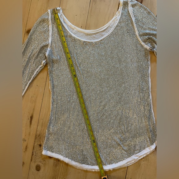 Rare Raw Edge Detail LS T Hand Sewn Antiq Slvr Tiny Sequin so SOFT w/stretch SzM - Picture 14 of 17